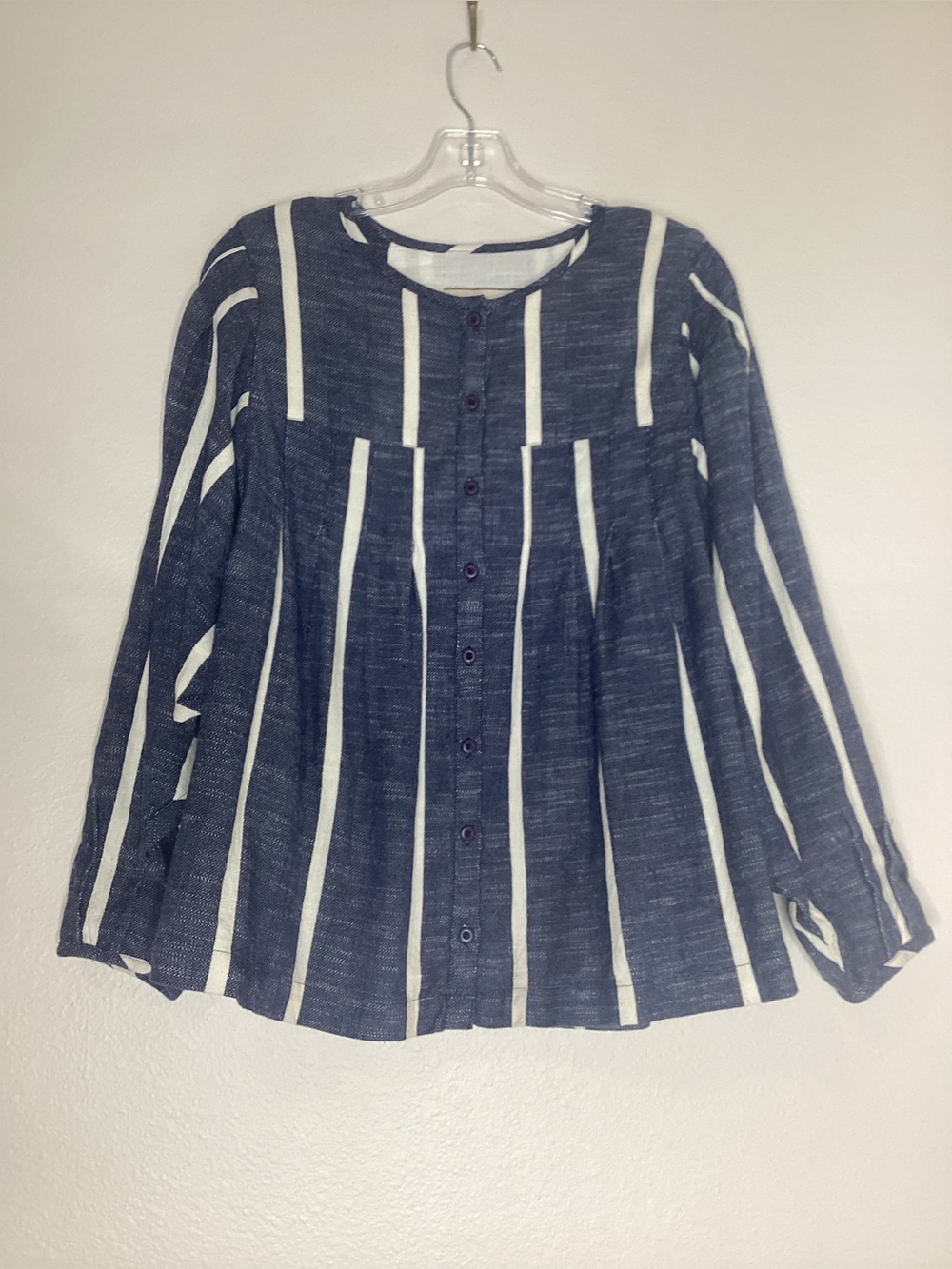 Ace & Jig Navy Striped Top Dolman Sleeves Pleated Organic Cotton EUC Med